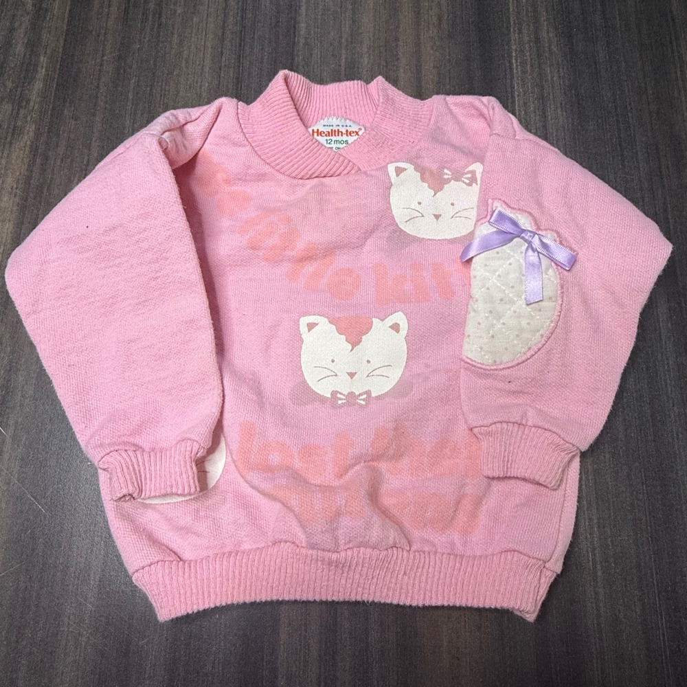 Health-tex Vintage Baby‎ Girls Three Little Kittens Pink Sweatshirt 12 Months